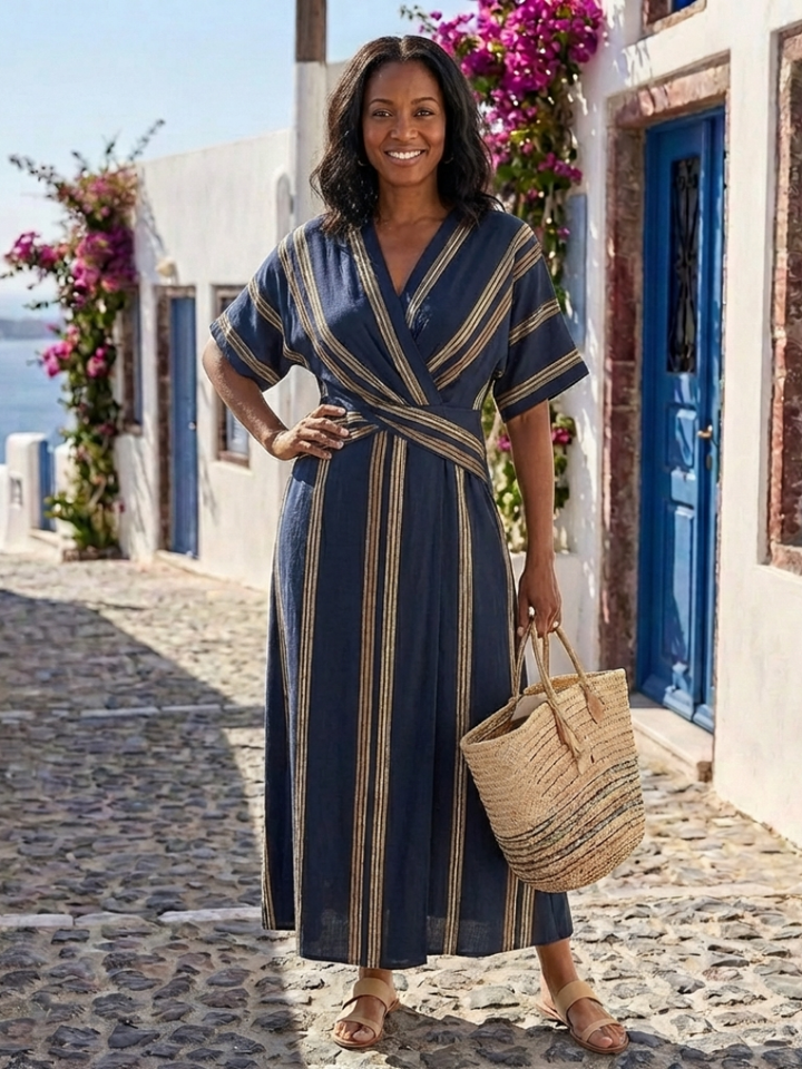 DELACROIX | Robe Midi Croisée Rayée Saphira