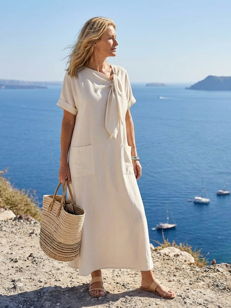 DELACROIX | Robe Maxi à Encolure Ronde et Manches Rosalie