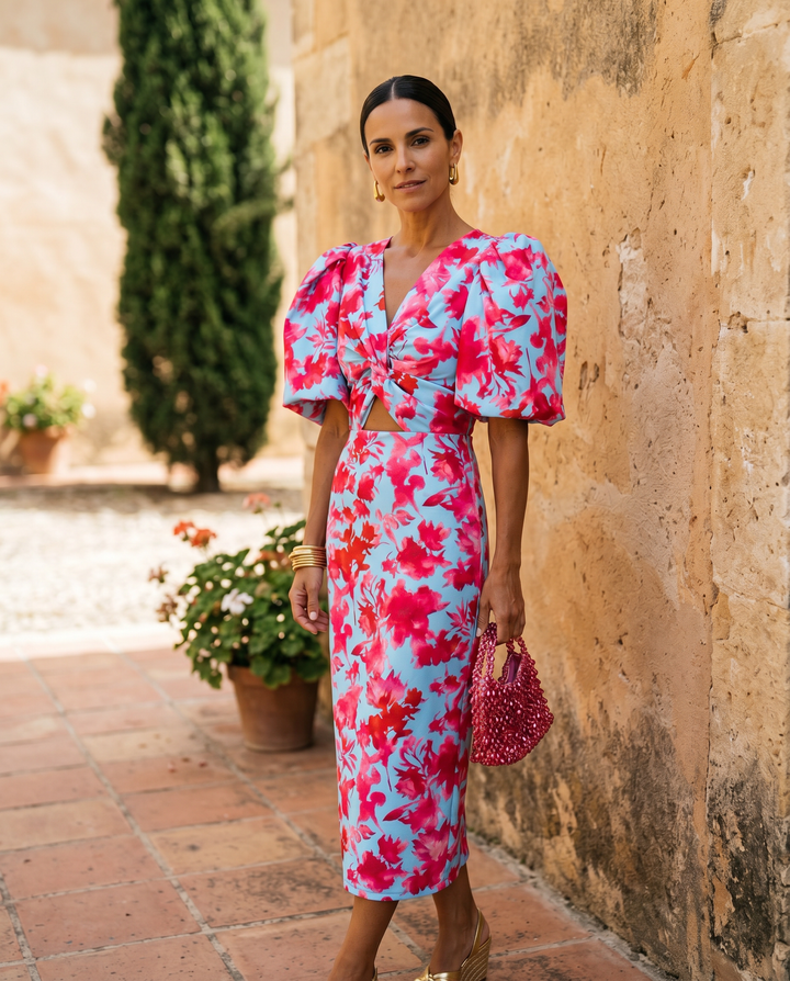 DELACROIX | Robe Mi-Longue Fleurie Manches Bouffantes Aveline